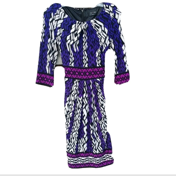Max & Cleo Dresses & Skirts - Max & Cleo Dark Purple White Black Lilac Dress LS Ties In Back